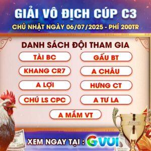 Thông Báo Giải Vô Địch Cúp Ngày 06/07/2025 Tại Bồ CPC3